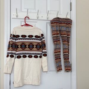 Gymboree cardigan Cream Southwestern pattern with matching leggings like new